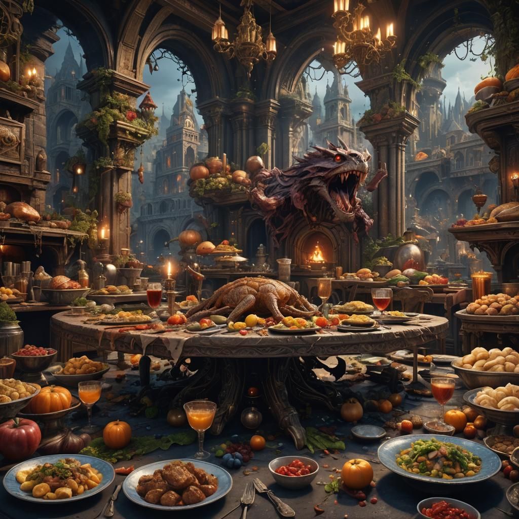 Fantastical Feast in Detailed Matte Painting