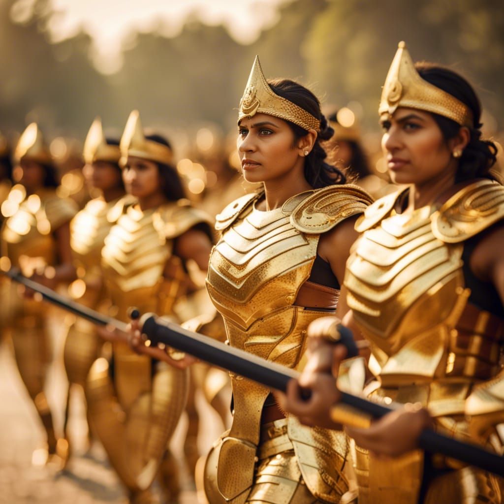 Indian Female Warriors in Golden Armor