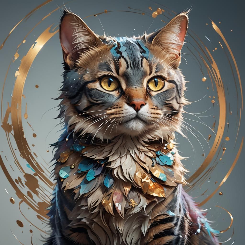 Hyperdetailed Cat Portrait in Art Nouveau Style