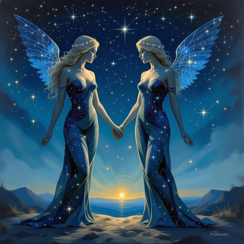 Gemini Zodiac Sign in Greek Myth Style