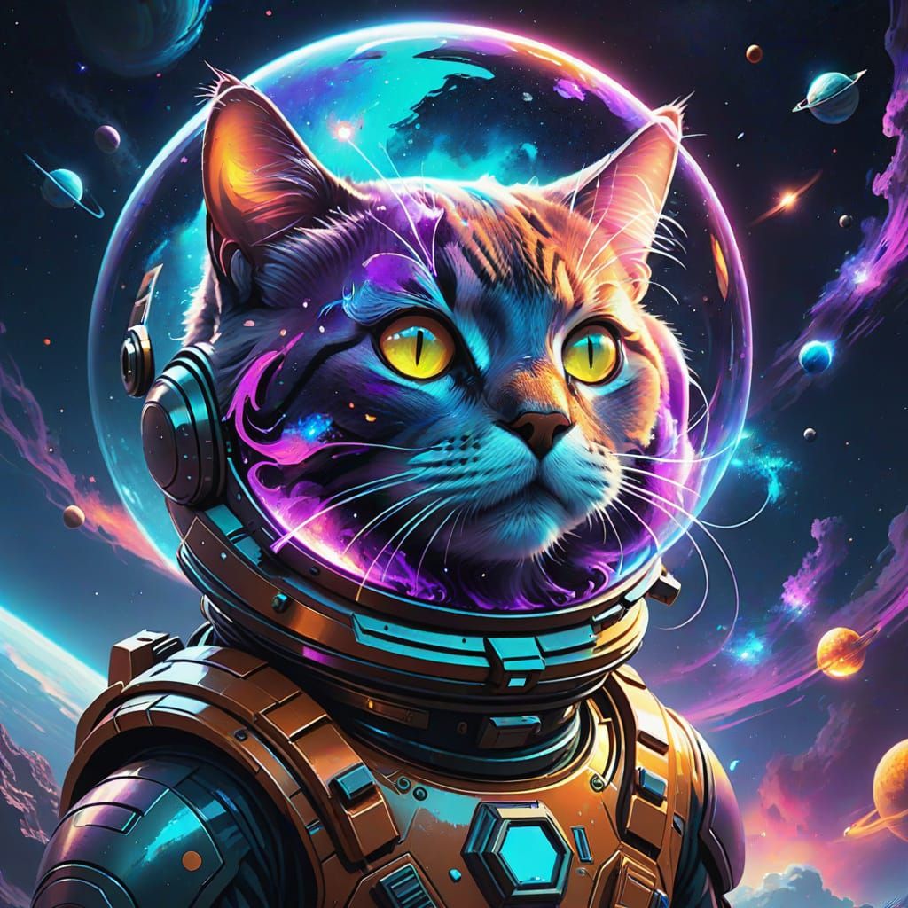 Sleek Space Cat in Vibrant Nebula