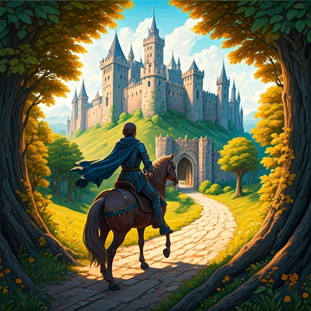 A medieval manuscript illumination of a knight returning to ...