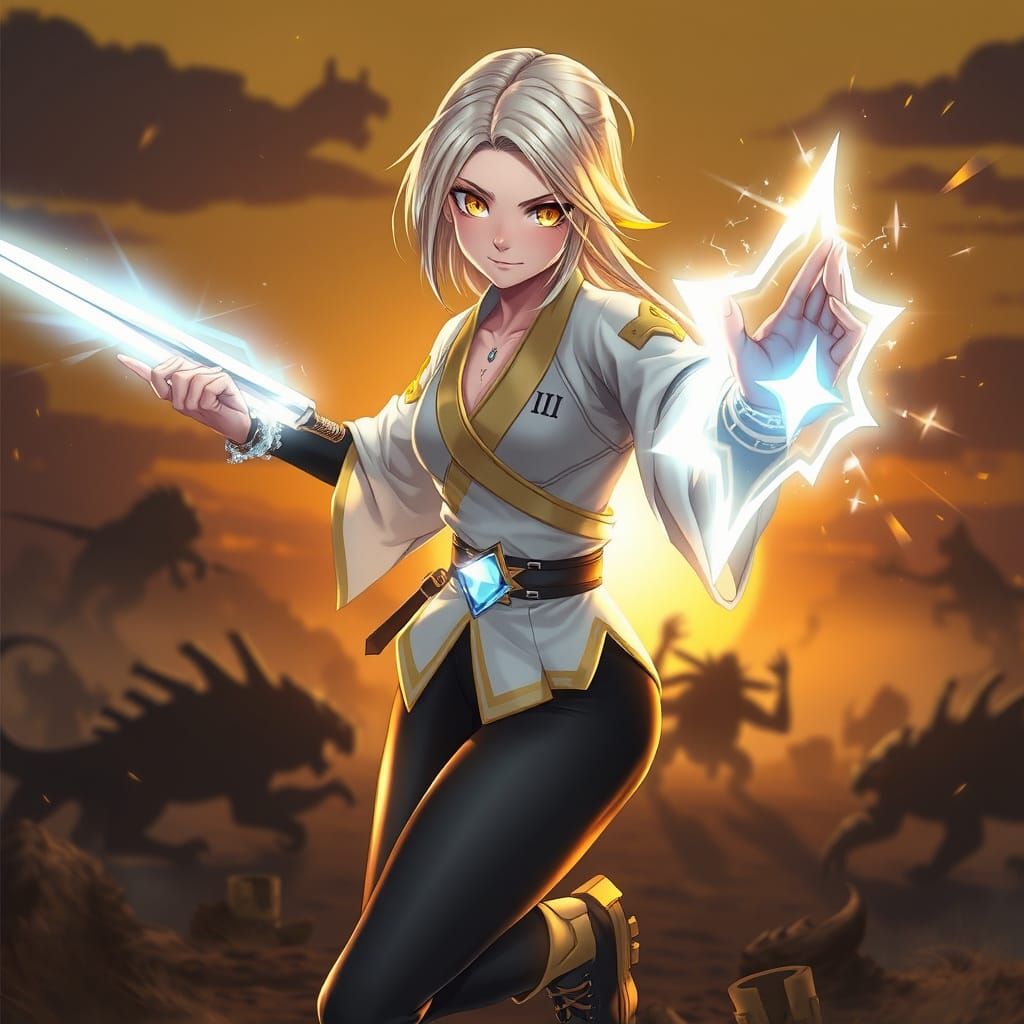 Sleek Ninja Maiden Unleashes Radiant Elemental Power