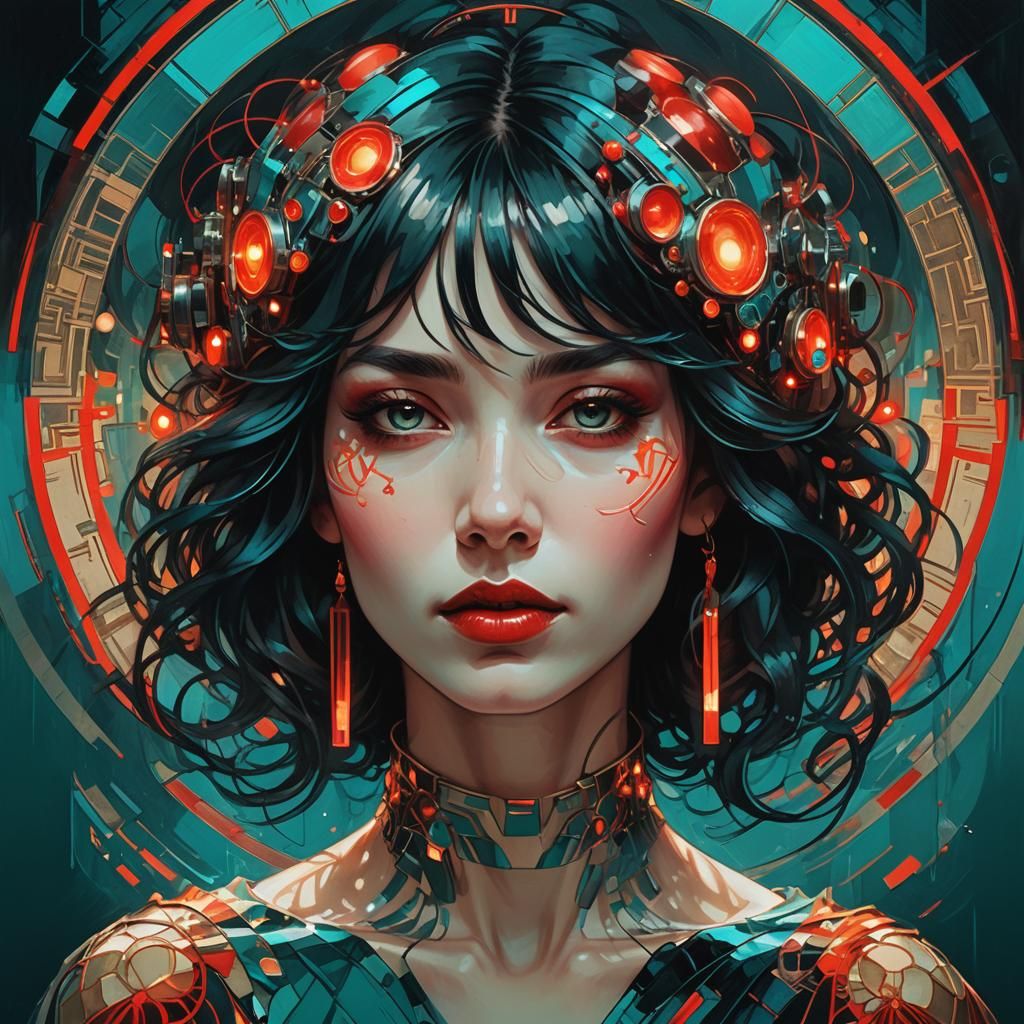 Mysterious Woman Portrait in Vintage Modern Style