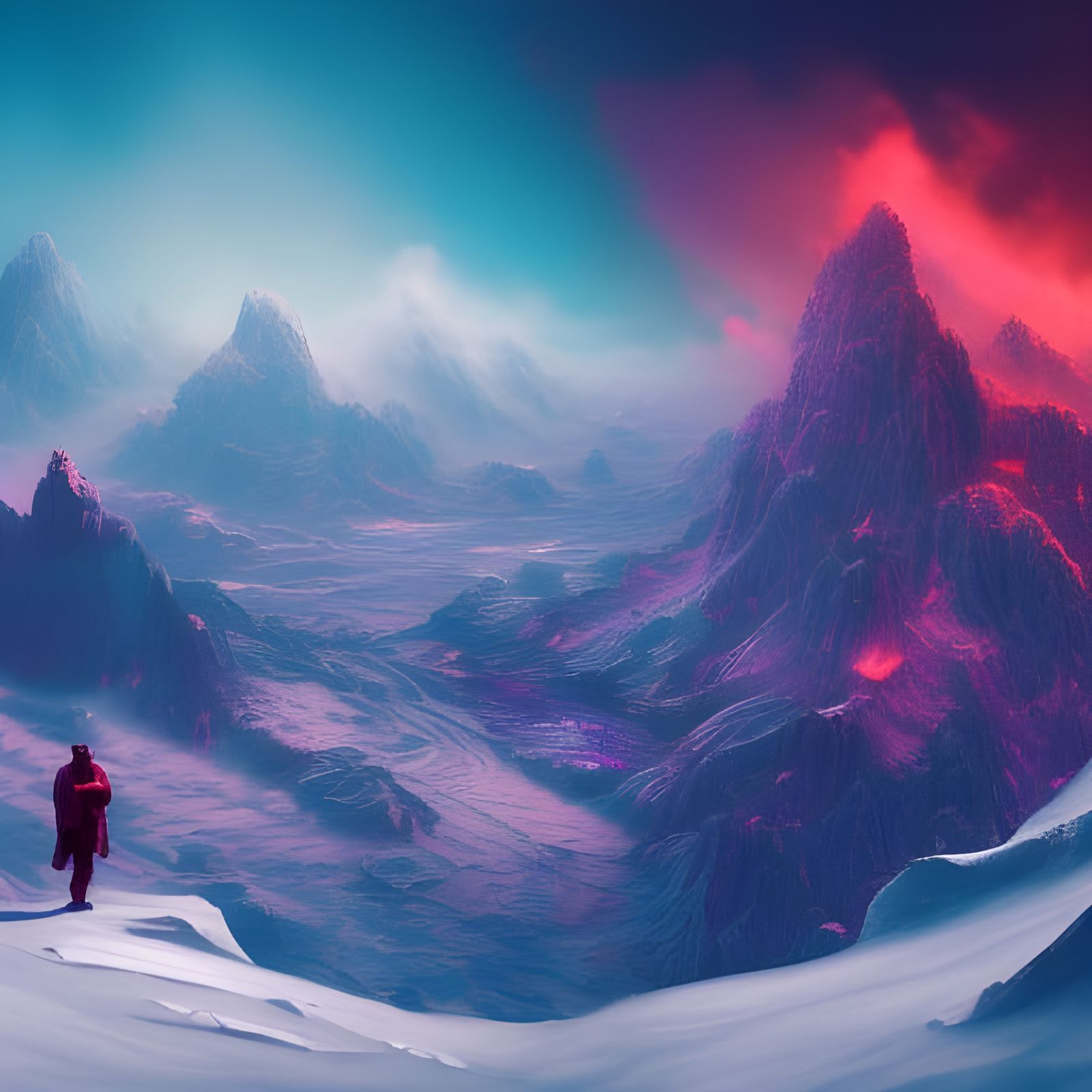 Neon World From Snowy Mountain Top