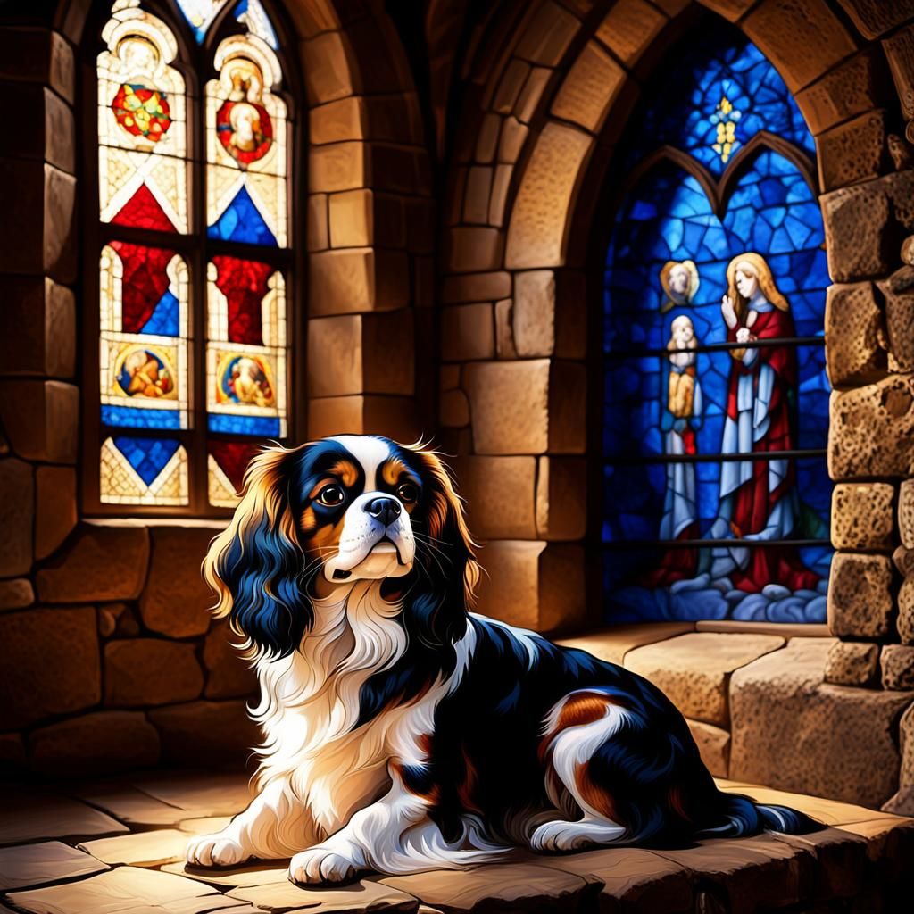 Cavalier King Charles Spaniel in Gothic Art Style