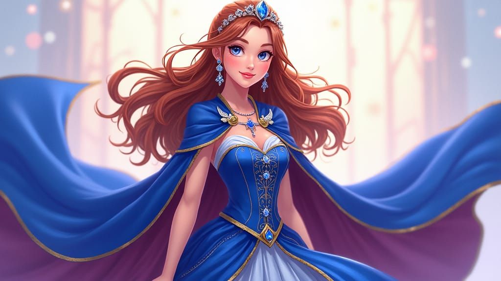 Regal Anime Princess in Flowing Royal Gown