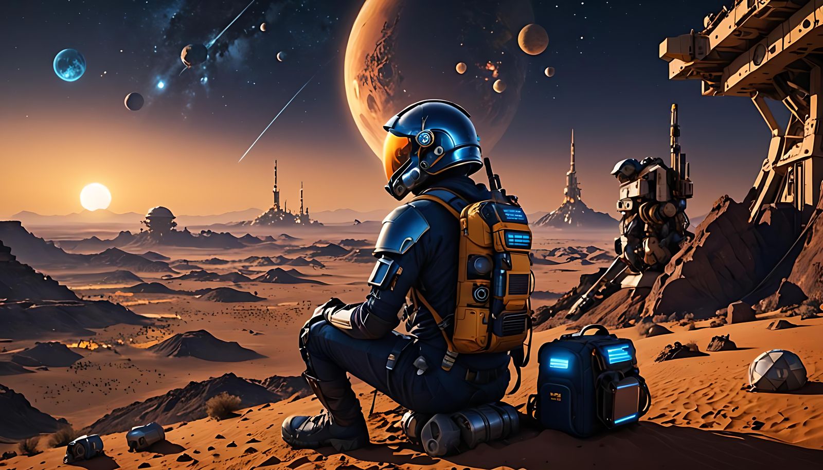 Solarpunk Warrior in a Futuristic Desert Landscape