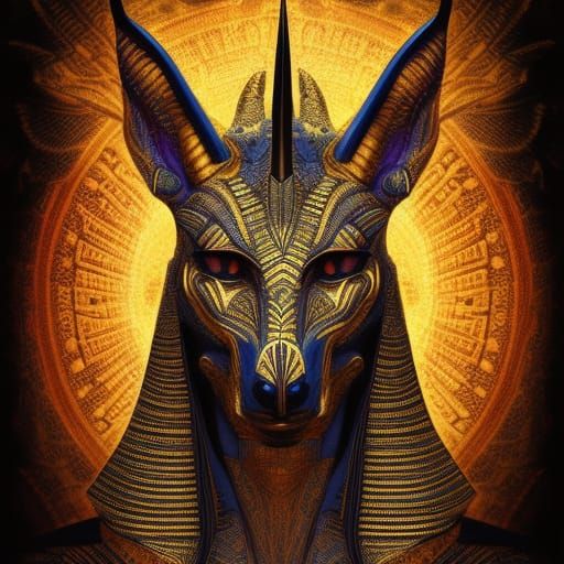 Fiery Anubis in Paper Marbling Style