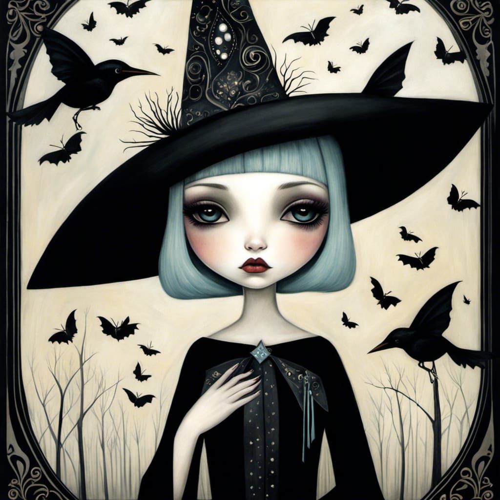 Pouty Witch Girl in Art Brut Style