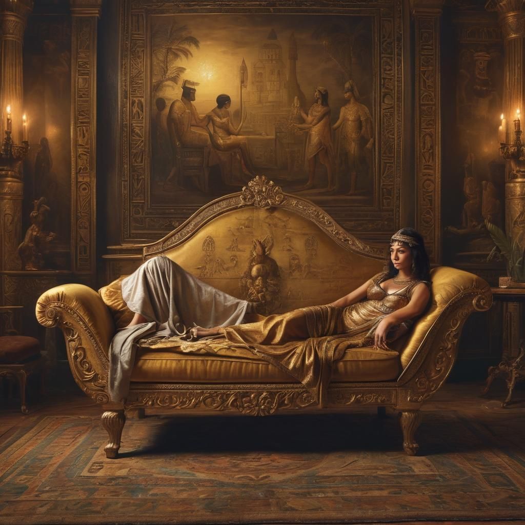 Egyptian Renaissance Scene in Rembrandt Oil Painting Style