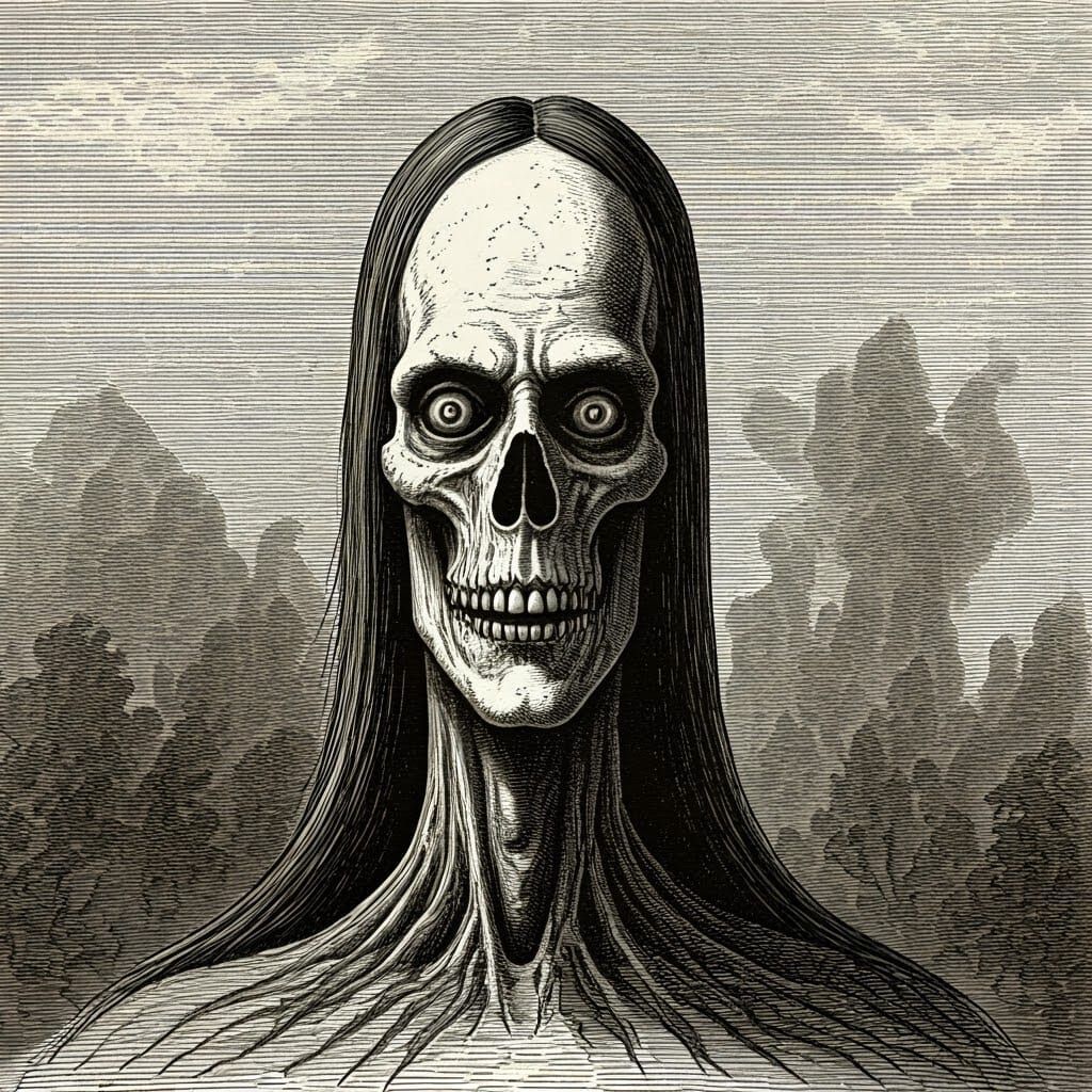 Horrific Ghost Leviathan in a Dark Engraving Style