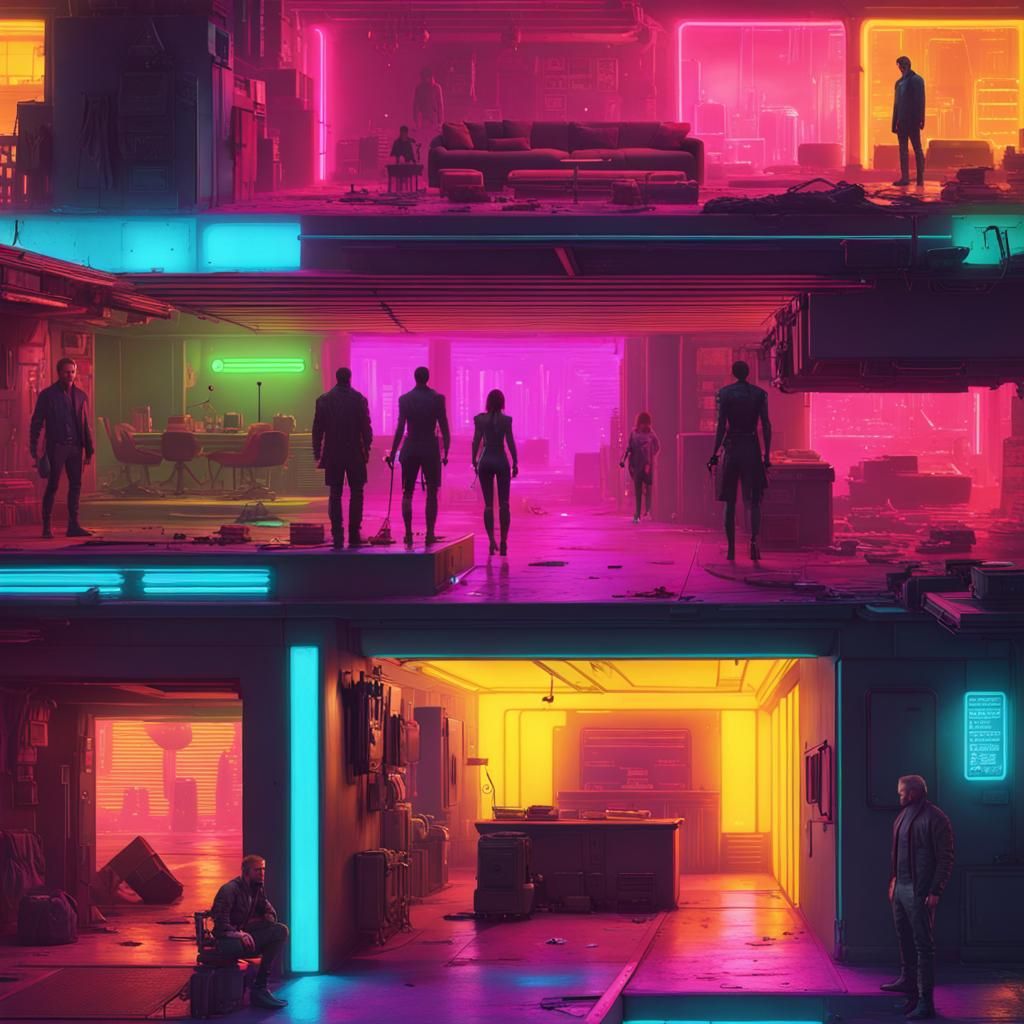 Cyberpunk House Interior with Neon Lights