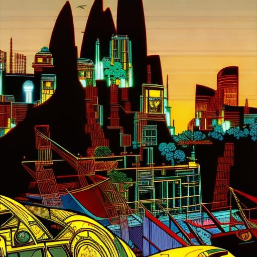 Cosmic Lunar Resort in Graphic Novel Style