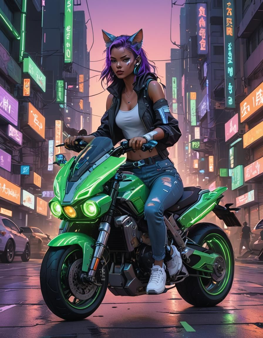 Cyberpunk Motorcycle Ride Through Neon Cityscape