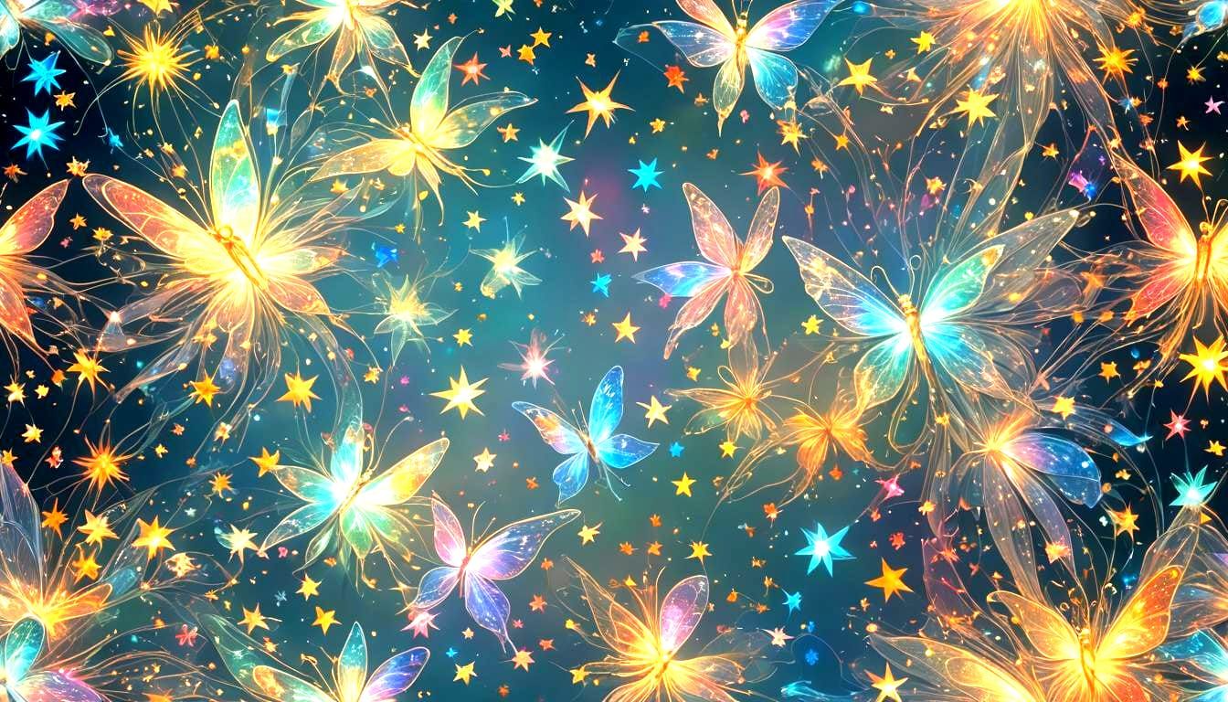 Translucent Fairy Interconnecting Stars with Rainbow Reflect...