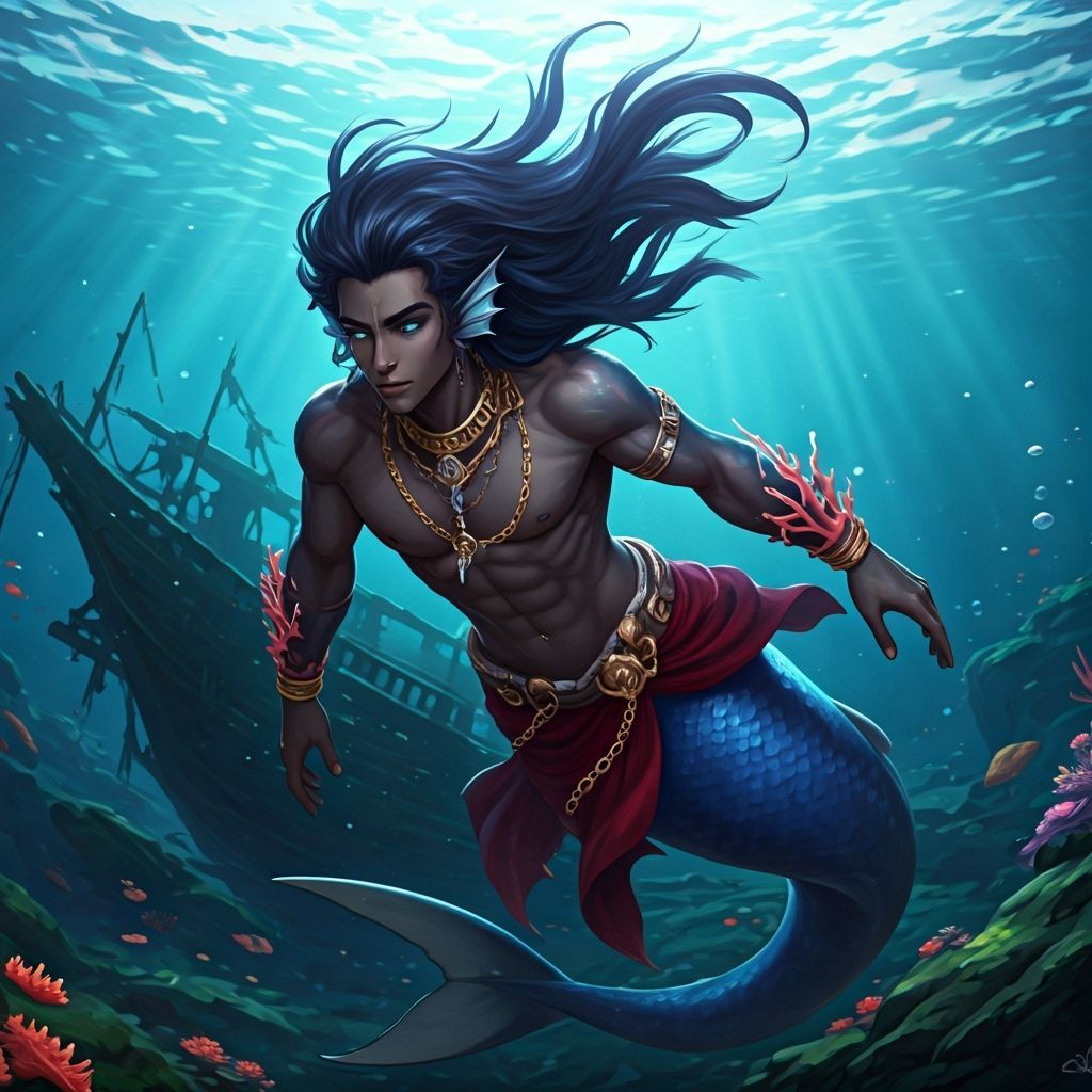 Merman with Orca Tail in 3D Anime Style