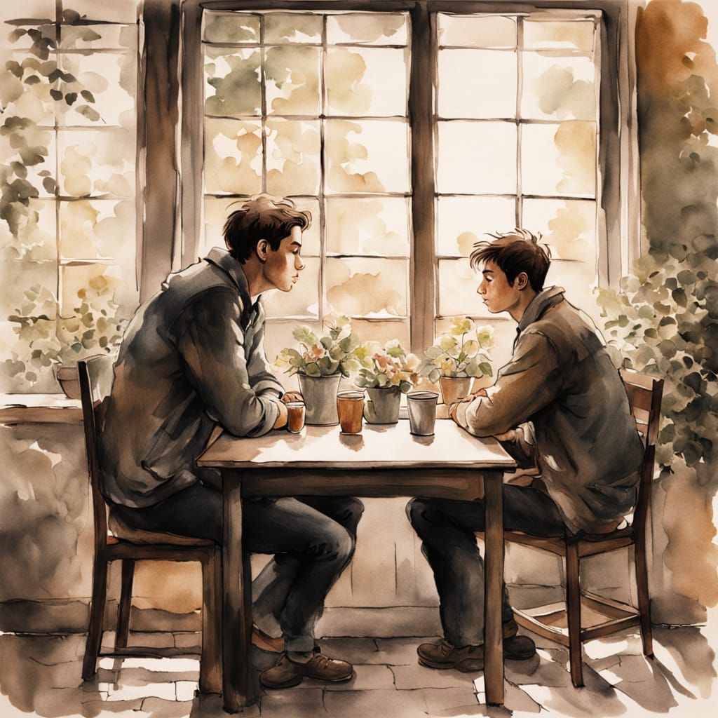 Intimate Kiss in Warm Oil Painting Style