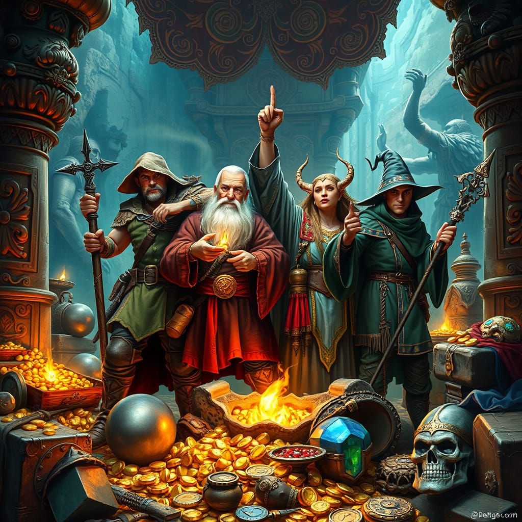 Fantasy Adventurers in a Treasure Room