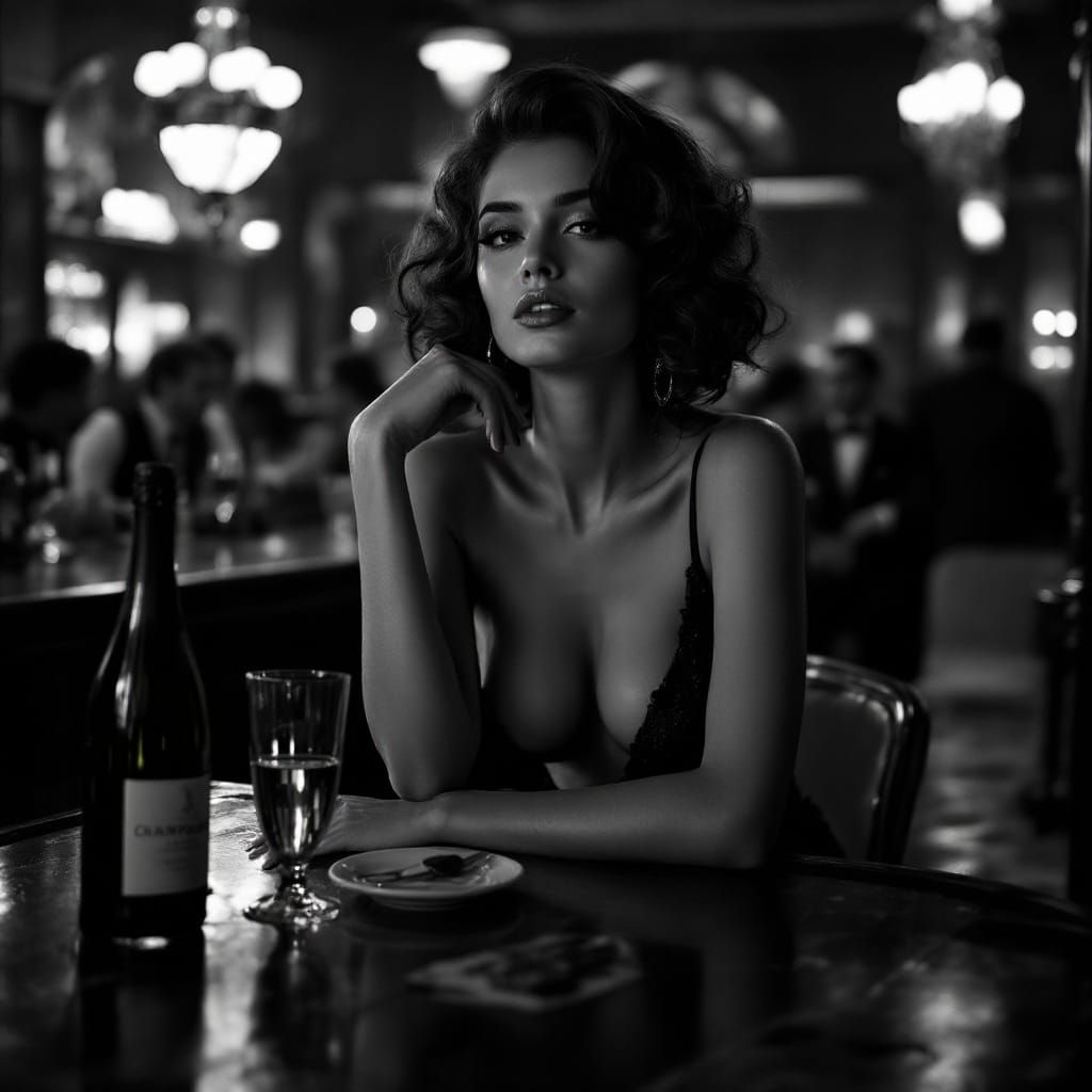 Elegant Woman in Prohibition Bar, Film Noir Style