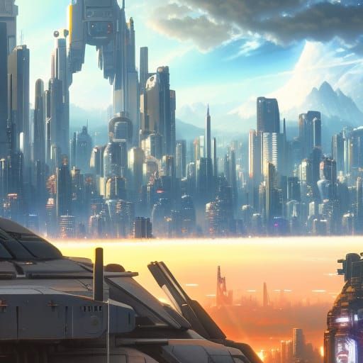 Cyberpunk Cityscape with Rebels in Anime Style