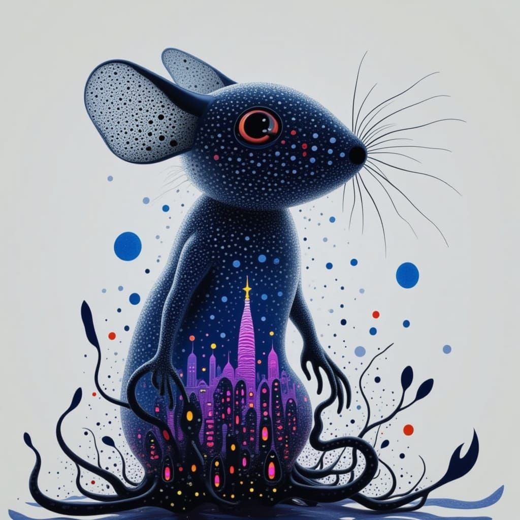 Ethereal Double Exposure: Mouse and City Fusion