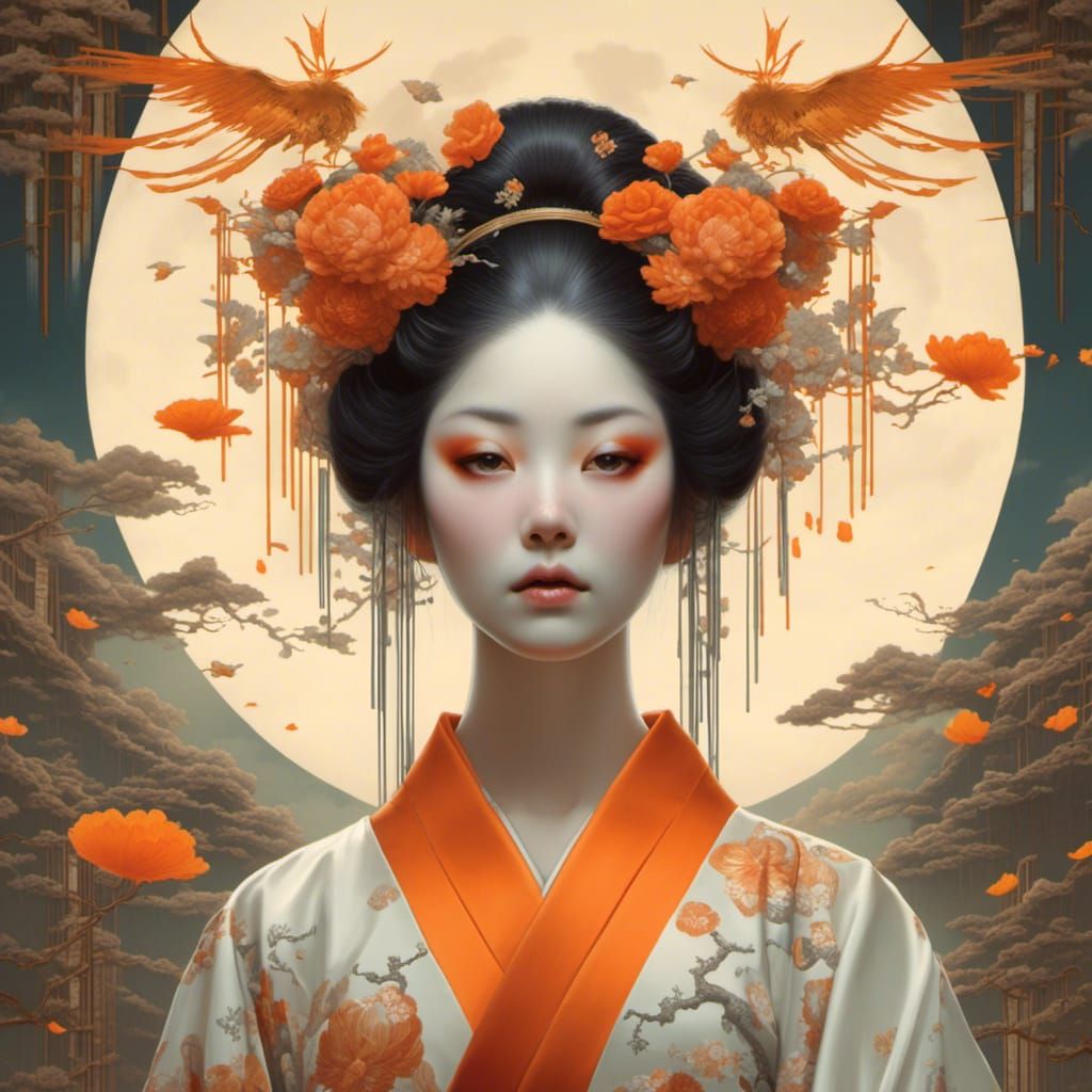 Kimono Woman Portrait in Art Nouveau Style
