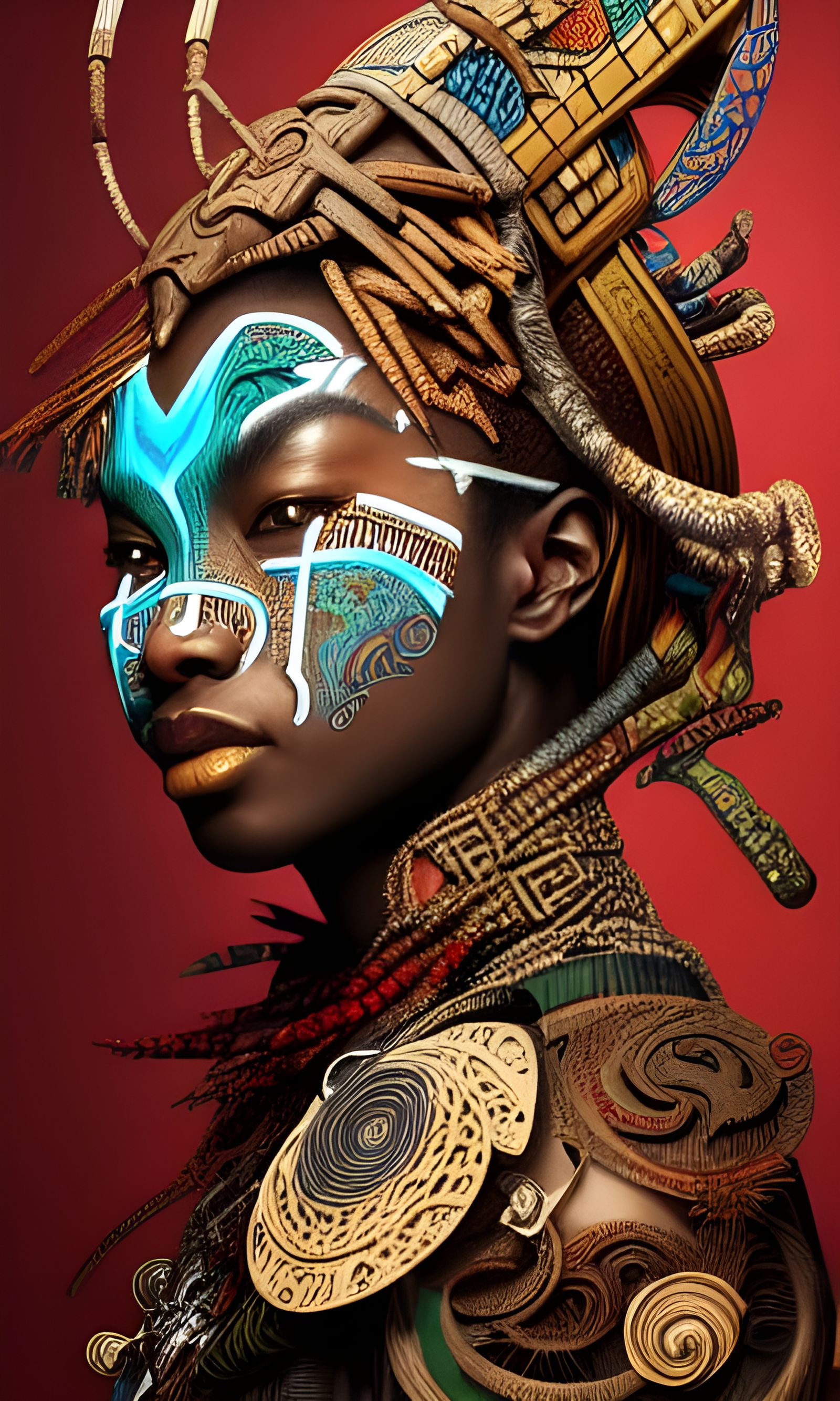 Hybrid African Warrior Portrait with Opera Motifs