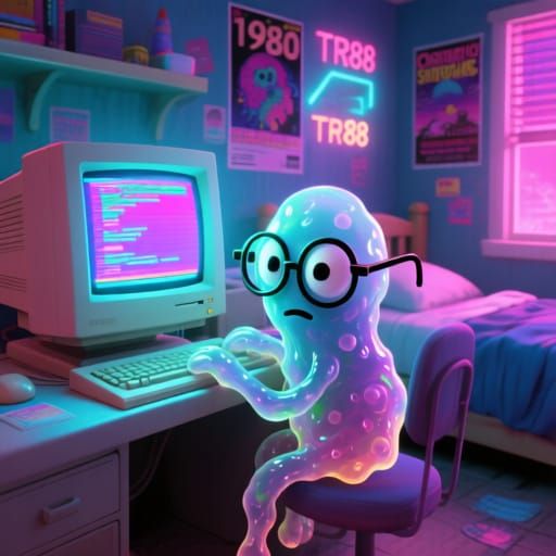 Nerdy Microbe Programs in 80s Teen Bedroom