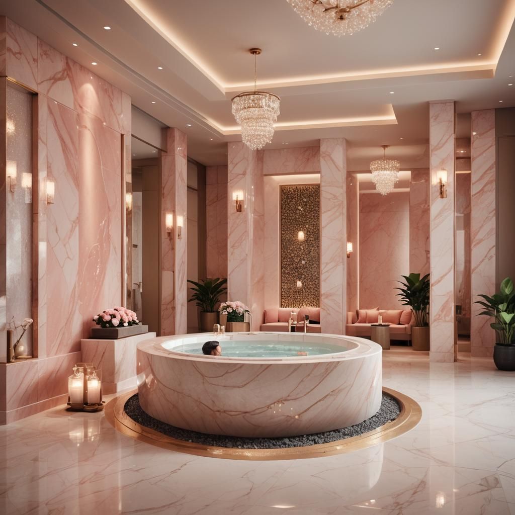 Elegant Indoor Spa with Pastel Hues in Hyperrealistic Photo