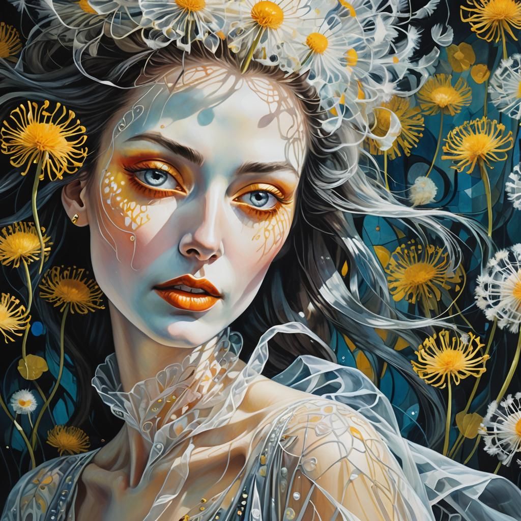 Ethereal Woman in Dandelion Dreamscape, Infrared Portrait