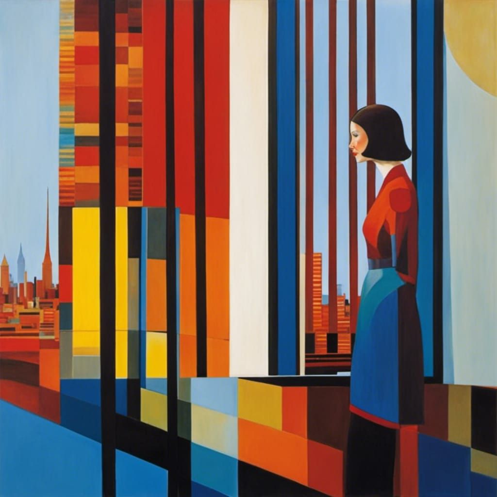 Pensive Woman Gazing Out Window in Abstract Expressionism