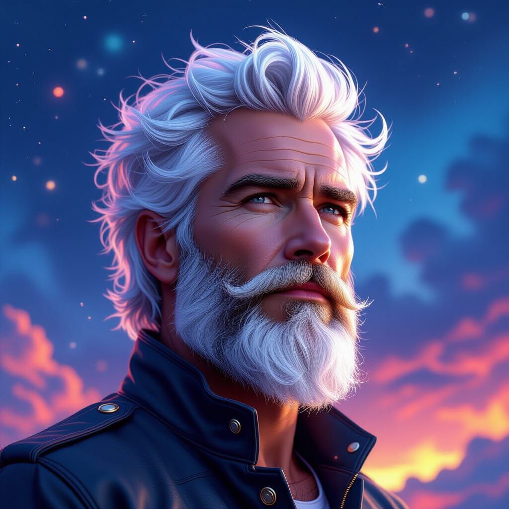 Celestial Portrait with Dramatic Lighting and Flowing Lines