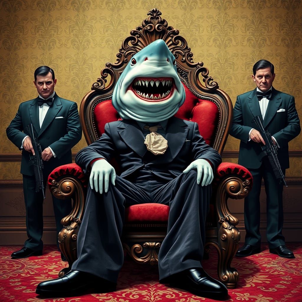 Shark in Leisure Suit on Victorian Chair