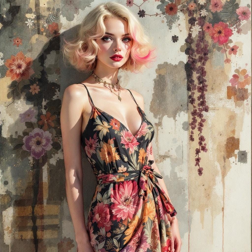 Woman in Batik with Rembrandt Lighting and Watercolor