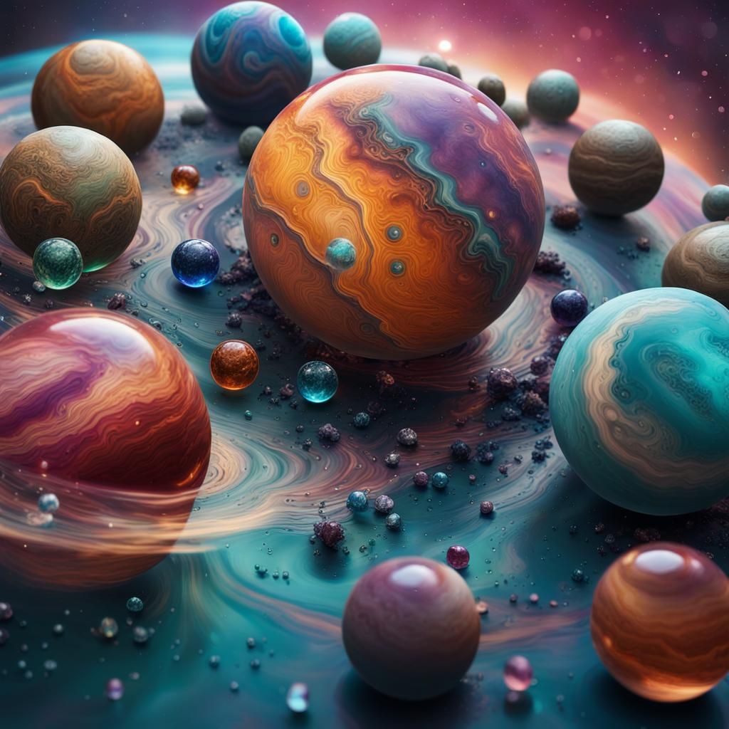 Mystical Planets with Crystalline Details in Sci-Fi Art