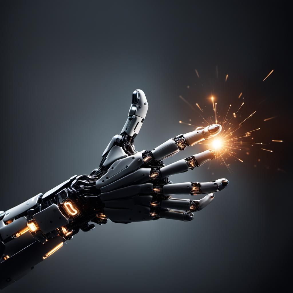 Human and Robot Hands Touching with Spark