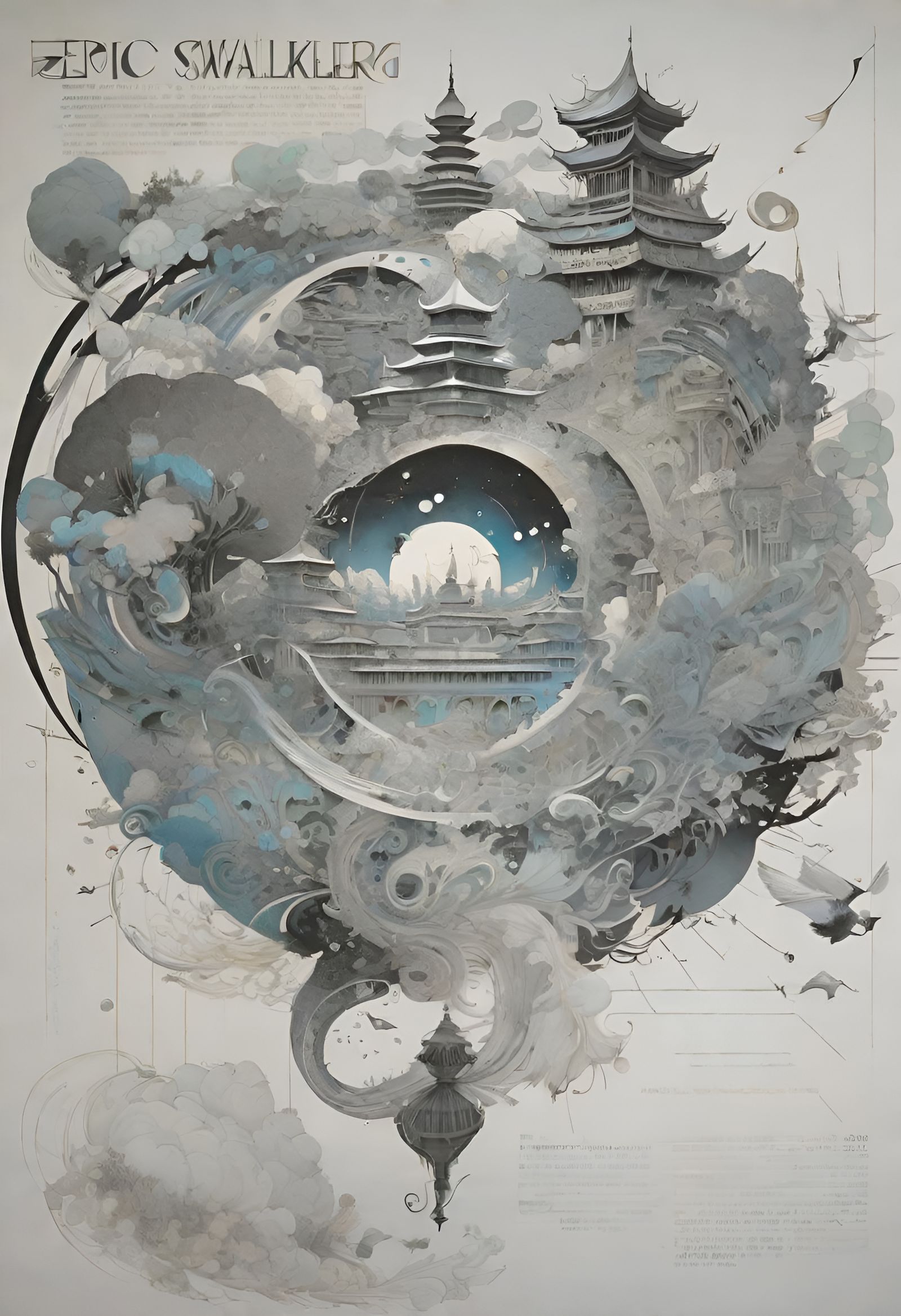 Surreal Dervish in Tornado: Pen and Ink Illustration