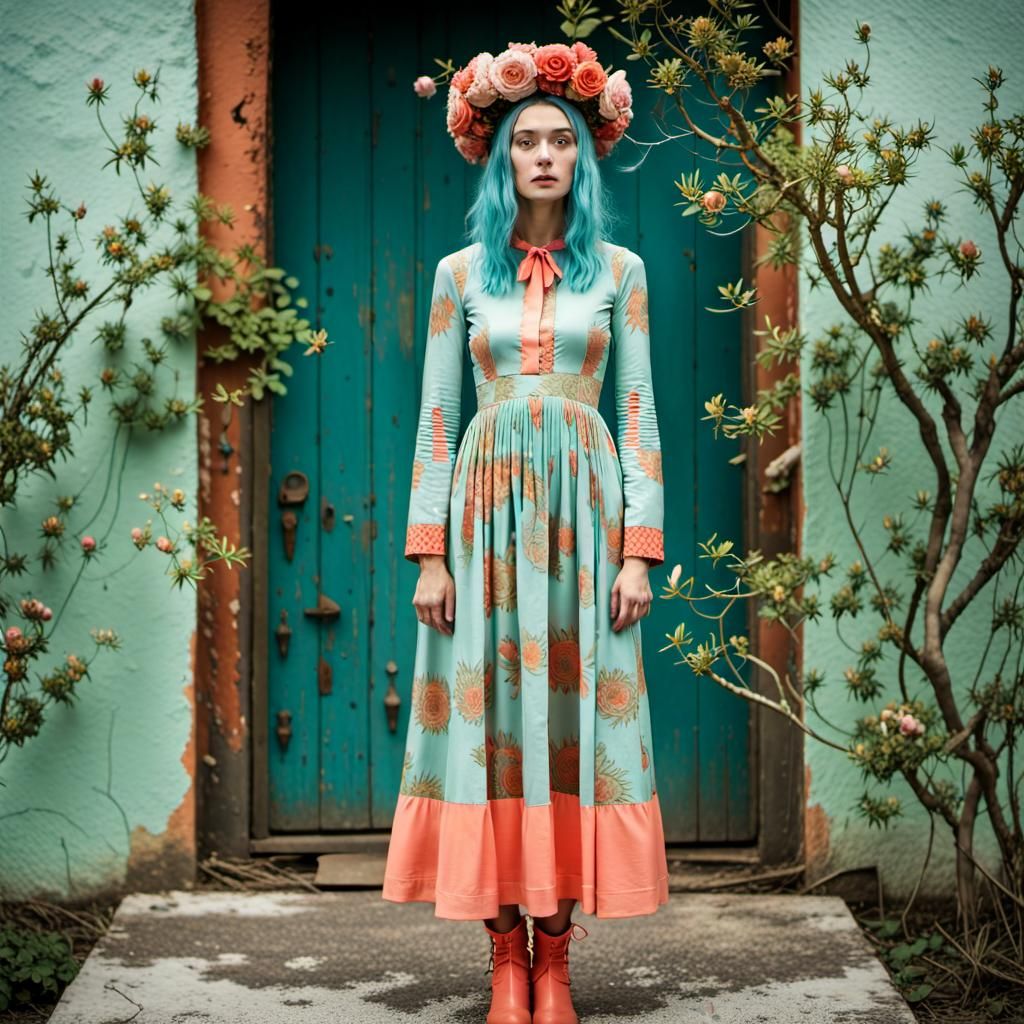 Golden Woman in Opulent Dress, Ernst and Dali Style