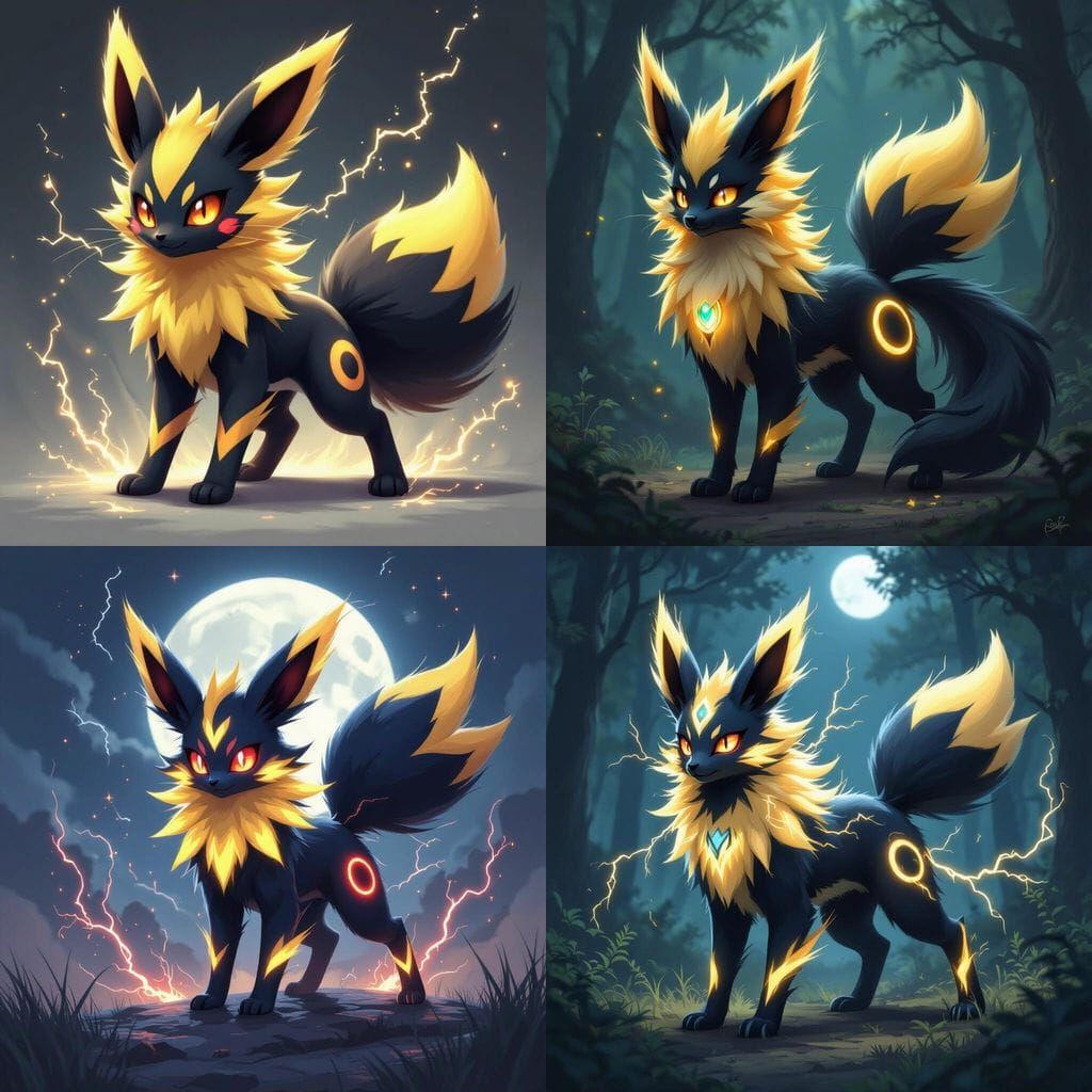 Jolteon and Umbreon Hybrid Creature Art