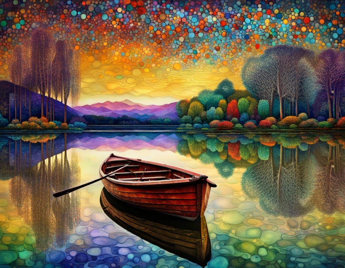 Luminous Dinghy on a Serene Lake at Night