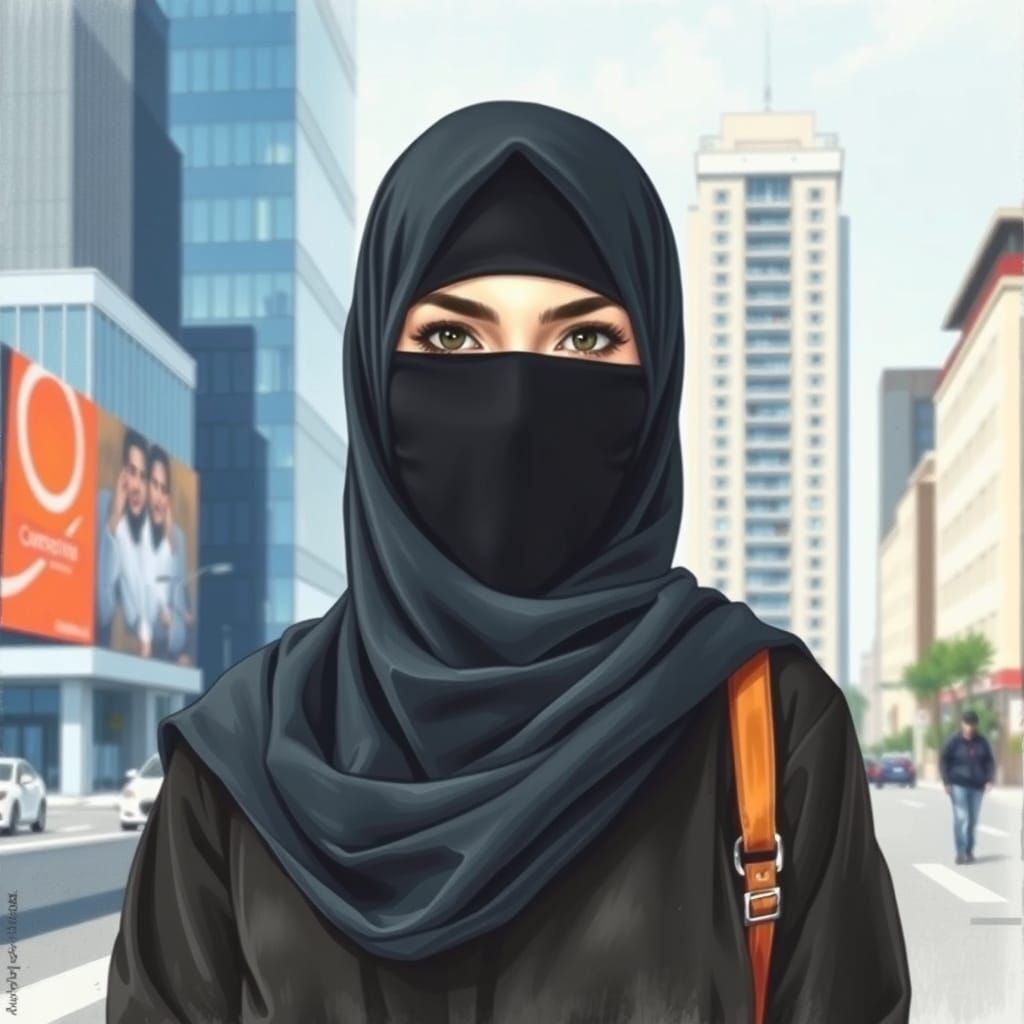 Detailed Color Pencil Painting of a Niqabi Woman