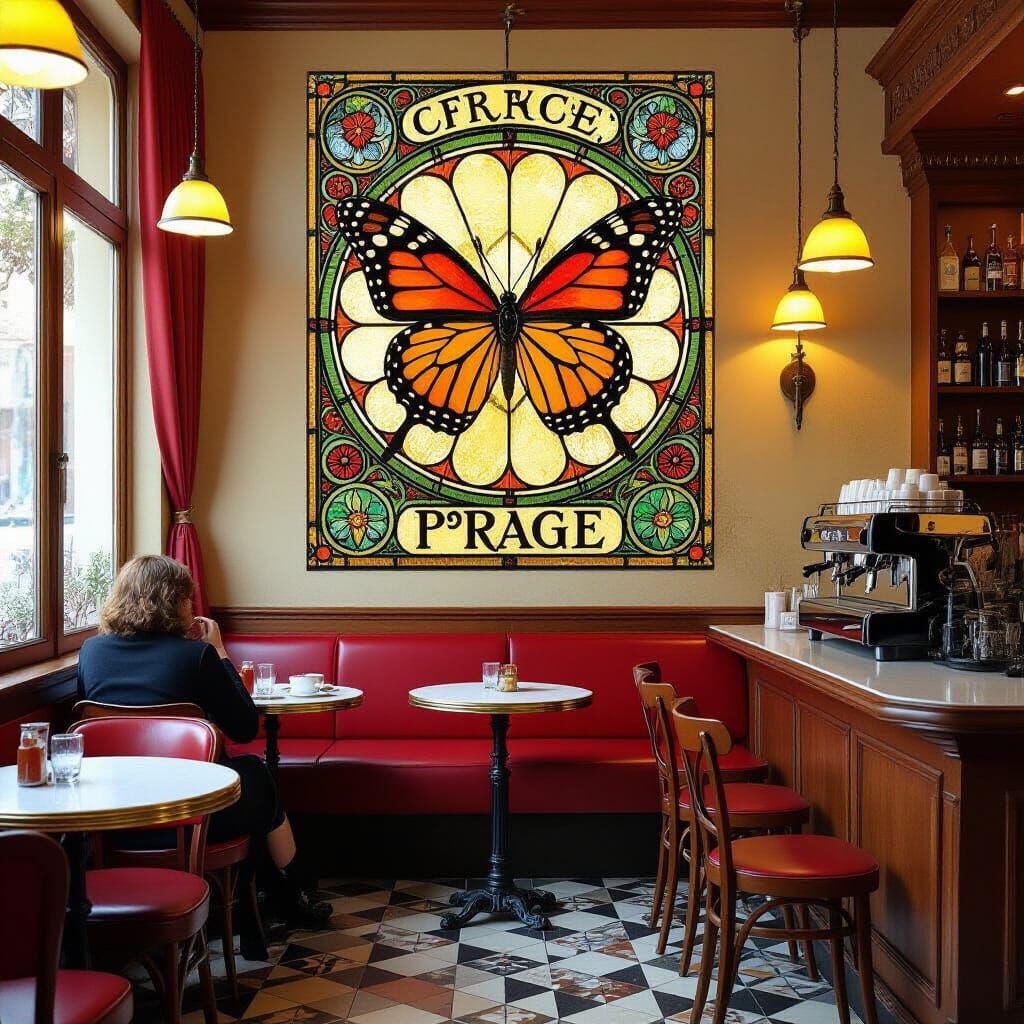 Butterfly in Prague Cafe: Art Nouveau Meets Rothko