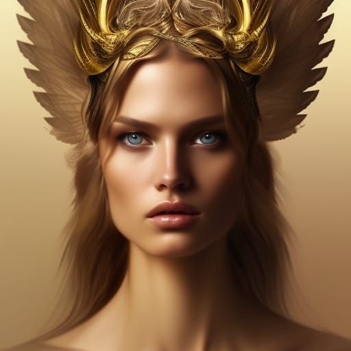 Angelic Supermodel in Gold Winged Headdress
