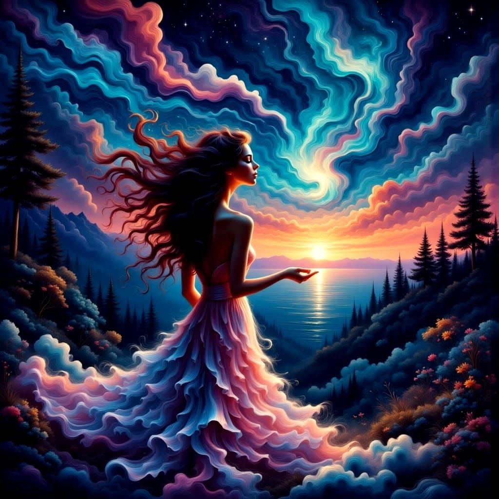 Ethereal Fantasy Portrait of a Golden-Haired Girl Gazing at ...