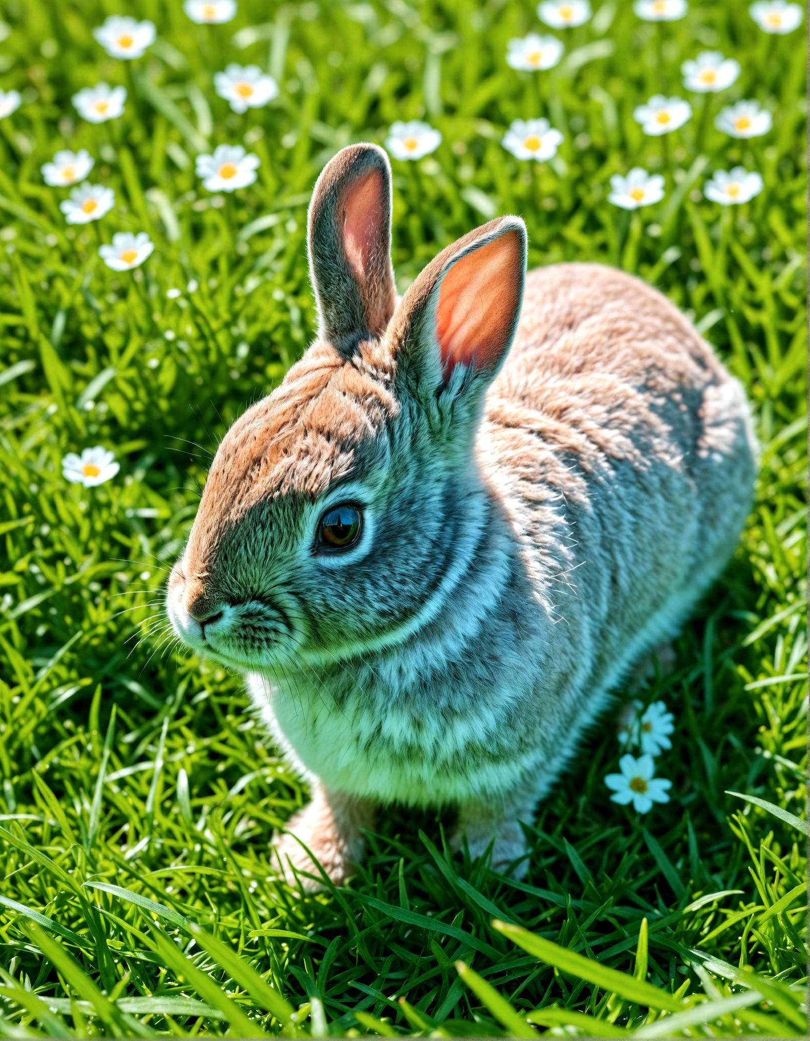 Hyperrealistic Baby Bunny Rabbit on Green Grass