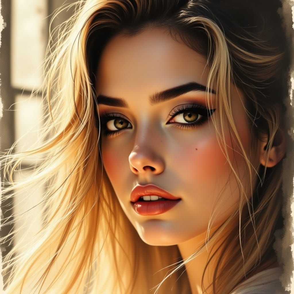 Woman in Warm Golden Light with Flowing Hair