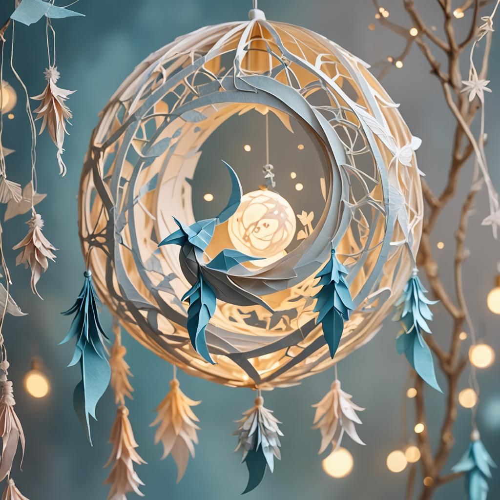 Serene Paper Lantern Moon Origami in Pastel Colors