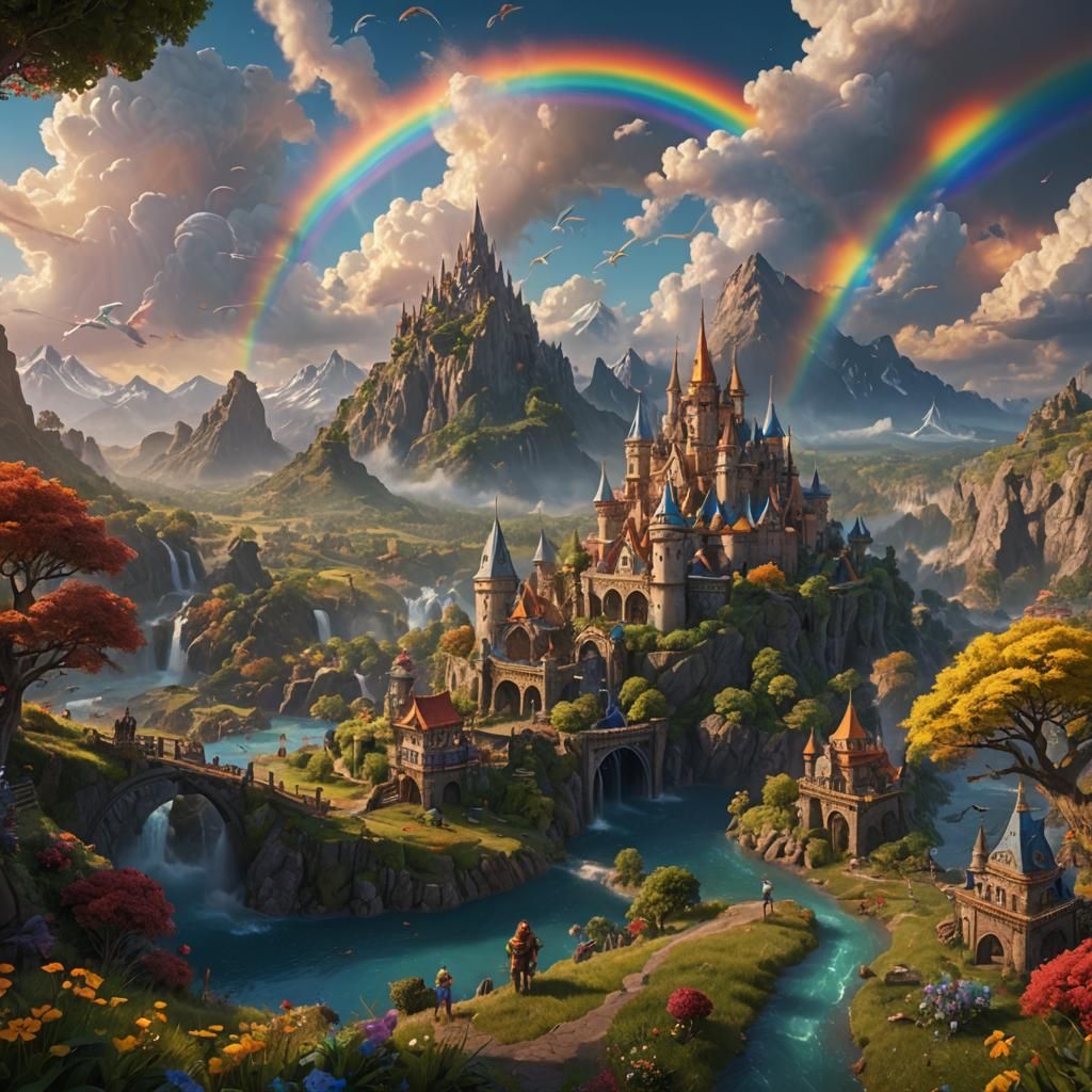 Fantastical Rainbow of Joy: Detailed Matte Painting