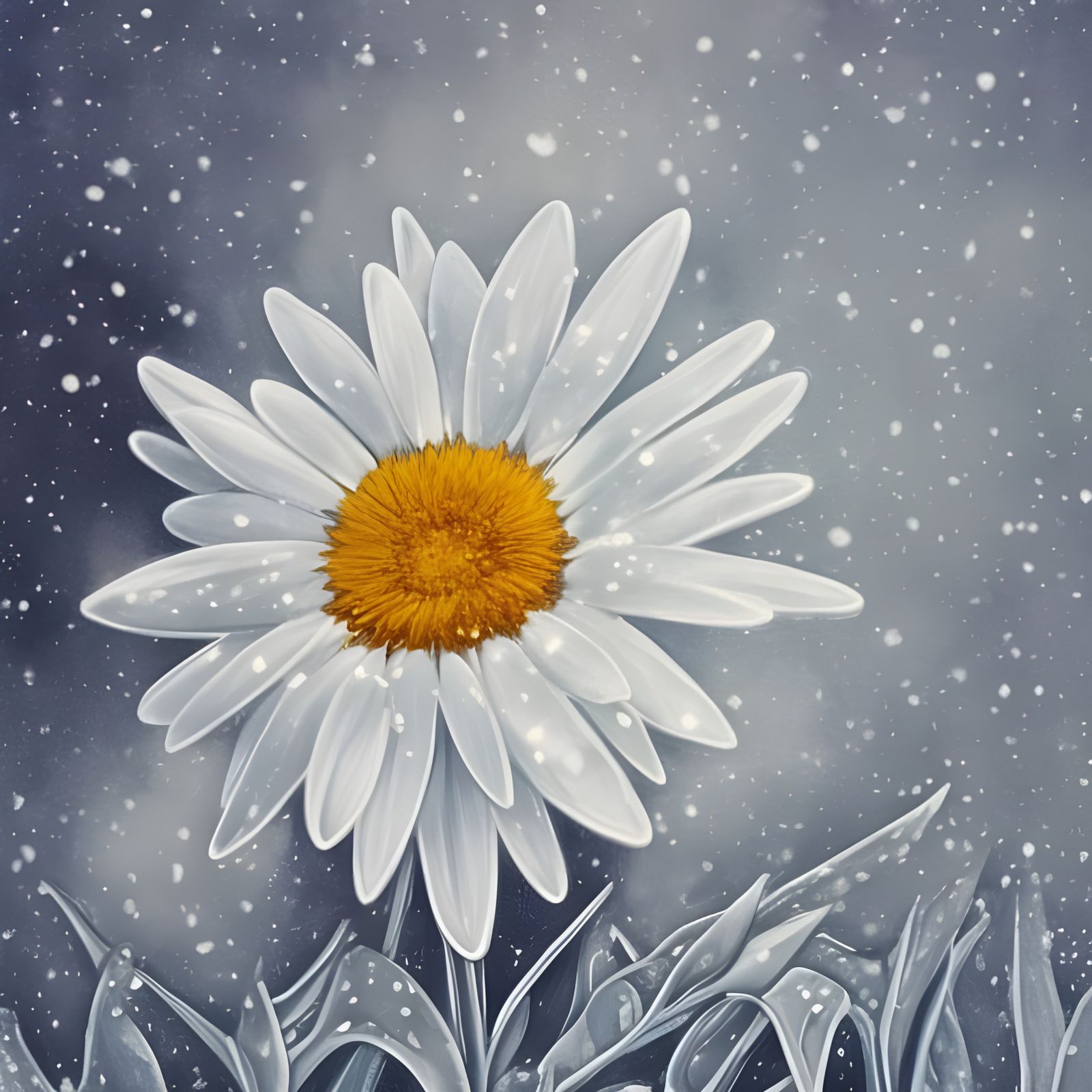 Winter Daisy in Snow, Watercolor Art Nouveau Rococo